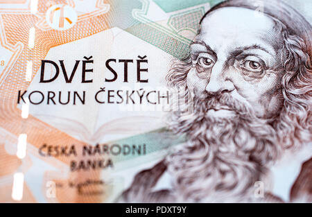 Schließen bis auf eine Tschechische 200-Kronen-Banknote Stockfoto