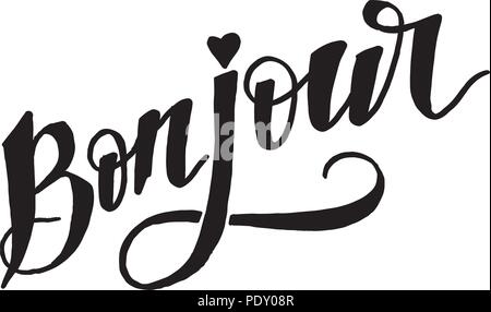 Bonjour Paris Phrase Vektor Schriftzug Kalligraphie Pinsel Stock Vektor