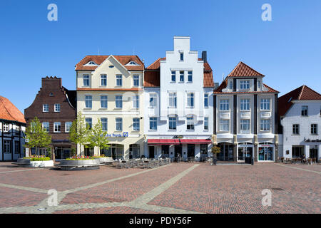 Alte Bürgerhäuser am Markt, Lingen, Emsland, Niedersachsen, Deutschland Stockfoto