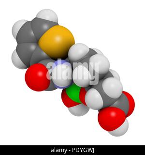 Vaborbactam Droge Molekül. Beta-Lactamase-Inhibitor mit meropenem Verschlechterung der Letzteren durch carbapenemase Enzyme zu blockieren, verwaltet. 3D-Rendering. Atome sind vertreten als Kugeln mit konventionellen Farbcodierung: Wasserstoff (weiß), Kohlenstoff (grau), Stickstoff (blau), Sauerstoff (rot), Schwefel (Gelb), Bor (grün). Stockfoto