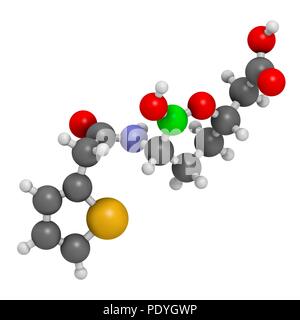 Vaborbactam Droge Molekül. Beta-Lactamase-Inhibitor mit meropenem Verschlechterung der Letzteren durch carbapenemase Enzyme zu blockieren, verwaltet. 3D-Rendering. Atome sind vertreten als Kugeln mit konventionellen Farbcodierung: Wasserstoff (weiß), Kohlenstoff (grau), Stickstoff (blau), Sauerstoff (rot), Schwefel (Gelb), Bor (grün). Stockfoto