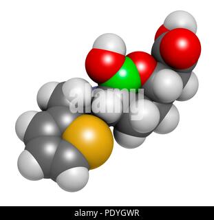 Vaborbactam Droge Molekül. Beta-Lactamase-Inhibitor mit meropenem Verschlechterung der Letzteren durch carbapenemase Enzyme zu blockieren, verwaltet. 3D-Rendering. Atome sind vertreten als Kugeln mit konventionellen Farbcodierung: Wasserstoff (weiß), Kohlenstoff (grau), Stickstoff (blau), Sauerstoff (rot), Schwefel (Gelb), Bor (grün). Stockfoto