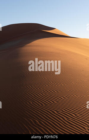 Wave Muster auf rotem Sand dune im Morgenlicht mit blauem Himmel, Namib Naukluft National Park Namibia Stockfoto