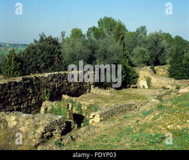 Iberischen Siedlung von El Puig de Sant Andreu. 6. Jahrhundert 2. vorchristlichen Jahrhundert. Iberian-Roman Wand. Westwand (5. Jahrhundert v. Chr.), die auf einem älteren Website überlagert. Bereich des Lagers Gran Sagrera. Ullastret, Provinz Girona, Katalonien, Spanien. Stockfoto