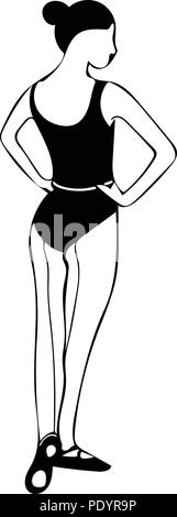 Schwarze und weiße Vektorgrafik des Balletts Student an der Rest von hinten. Stock Vektor