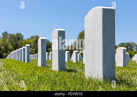 Blick auf die Grabsteine im Camp Butler National Cemetery, amerikanische militärische Begräbnisstätte Stockfoto