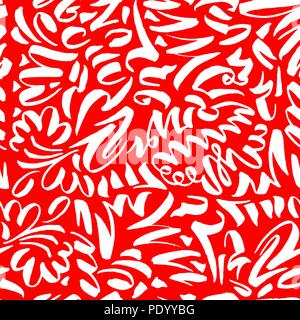 Nahtlose Muster mit slawischen Kalligraphie Pinselstriche. Rote und weiße Farben für Stoff textile Oberfläche Design Stock Vektor