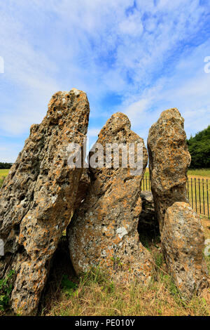 Die Whispering Knights Steinkreis, Rollright Stones, in der Nähe von Chipping Norton, Oxfordshire, England. Stockfoto