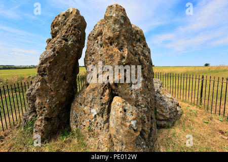 Die Whispering Knights Steinkreis, Rollright Stones, in der Nähe von Chipping Norton, Oxfordshire, England. Stockfoto