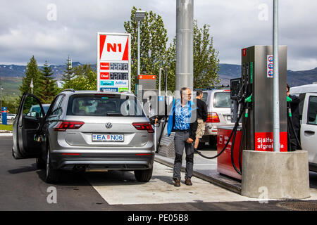 Tankstelle, Laugarvatn, Island Stockfoto