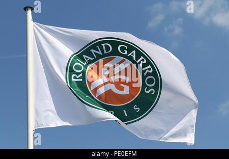 Roland Garros Flagge im Le Stade Roland Garros in Paris, Frankreich Stockfoto