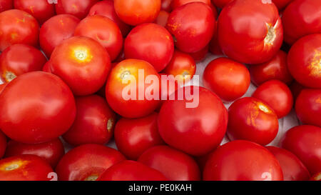 Nahaufnahme von roten großen Tomaten zum Verkauf Stockfoto