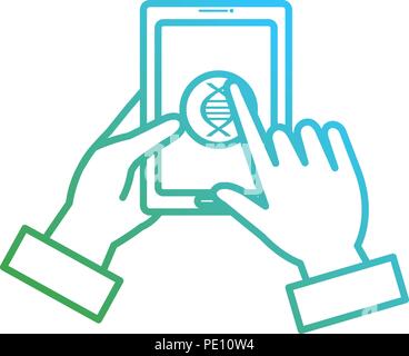 Hand mit Tablet mit Molekül dna Vector Illustration Design Stock Vektor