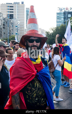 Bukarest, Rumänien - 10. August 2018: Demonstranten gegen die Regierung in Bukarest, Rumänien. Stockfoto