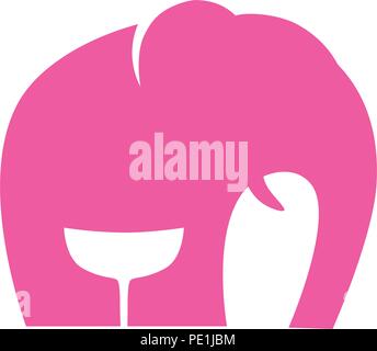 Pink Elephant und Cocktail Glas, negativen Raum, Bar logo-Element Stock Vektor