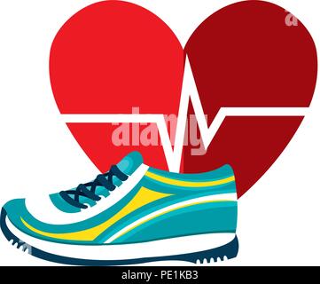 Herz mit cardio Tennis Schuhe Vector Illustration Design Stock Vektor