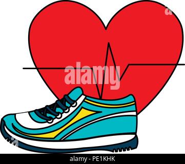 Herz mit cardio Tennis Schuhe Vector Illustration Design Stock Vektor