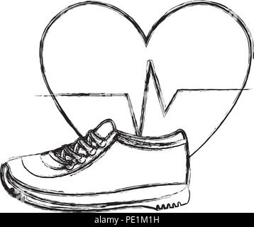 Herz mit cardio Tennis Schuhe Vector Illustration Design Stock Vektor