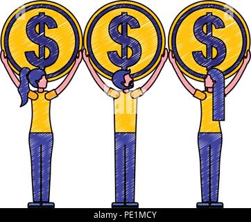 Geschäftsleute halten Dollar Münzen Geld Vector Illustration Zeichnung Farbe Stock Vektor