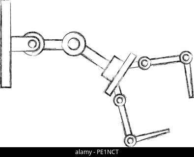 Roboterarm mechanische Industrie manipulator Technologie hand Zeichnung Design Stock Vektor