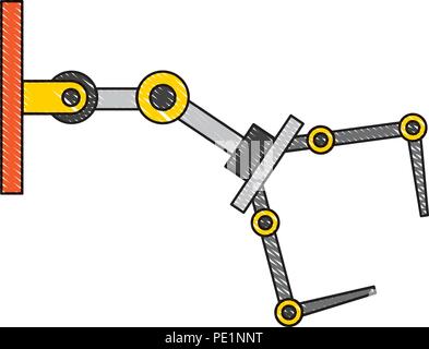 Roboterarm mechanische Industrie manipulator Technologie zeichnen Stock Vektor