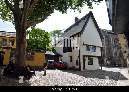 Briten Arme Kaffeehaus und Restaurant an der Spitze der historischen Elm Hill, Norwich. Es war "Die geschlachtet Prince' Pub im Hollywood Film Stardust Stockfoto