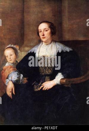 Anthony van Dyck, Portrait von Anna van Thielen, der Frau des Malers Theodoor Rombouts mit ihrer Tochter. Stockfoto