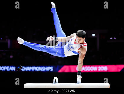 Glasgow, UK, 11. Aug 2018. Glasgow, UK, 11. Aug 2018. NAGORNYY Nikita (RUS) konkurriert auf dem Pferd in Men's Gymnastics Team Finale während der Europameisterschaft 2018 in Glasgow an der SSE Hydro am Samstag, den 11. August 2018. GLASGOW SCHOTTLAND. Credit: Taka G Wu Stockfoto