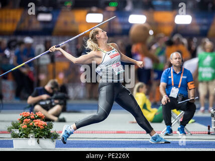 Berlin, Deutschland. 10 Aug, 2018. Gewinner Christin HUSSONG, Deutschland, 1.Platz. Finale Speerwerfen der Frauen werfen, auf 10.08.2018 Europäische Leichtathletik WM 2018 in Berlin/Deutschland vom 06.08. - 12.08.2018. | Verwendung der weltweiten Kredit: dpa/Alamy leben Nachrichten Stockfoto