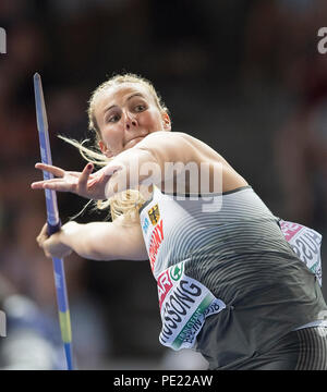 Berlin, Deutschland. 10 Aug, 2018. Gewinner Christin HUSSONG, Deutschland, 1.Platz. Finale Speerwerfen der Frauen werfen, auf 10.08.2018 Europäische Leichtathletik WM 2018 in Berlin/Deutschland vom 06.08. - 12.08.2018. | Verwendung der weltweiten Kredit: dpa/Alamy leben Nachrichten Stockfoto