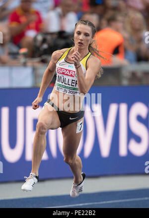 Berlin, Deutschland. 10 Aug, 2018. Laura Mueller (MuÌller), Deutschland, Aktion. Frauen Halbfinale 200m, auf 10.08.2018 Europäische Leichtathletik WM in Berlin 2018/Deutschland vom 06.08. - 12.08.2018. | Verwendung der weltweiten Kredit: dpa/Alamy leben Nachrichten Stockfoto