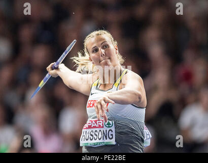 Berlin, Deutschland. 10 Aug, 2018. Gewinner Christin HUSSONG, Deutschland, 1.Platz. Finale Speerwerfen der Frauen werfen, auf 10.08.2018 Europäische Leichtathletik WM 2018 in Berlin/Deutschland vom 06.08. - 12.08.2018. | Verwendung der weltweiten Kredit: dpa/Alamy leben Nachrichten Stockfoto