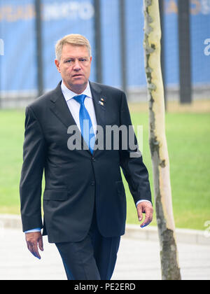 12.07.2018. Brüssel, Belgien. Klaus Werner-Iohannis, Präsident von Rumänien, die in die NATO (North Atlantic Treaty Organization)-Gipfel 2018 Stockfoto