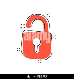 Vektor cartoon Schlosssymbol im Comic Stil. Vorhängeschloss Schließfach zeichen Abbildung Piktogramm. Vorhängeschloss business splash Wirkung Konzept. Stock Vektor
