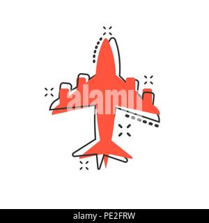 Vektor cartoon Flugzeugsymbol im Comic-stil. Flughafen Flugzeug zeichen Abbildung Piktogramm. Flugzeug business splash Wirkung Konzept. Stock Vektor