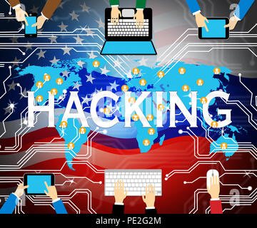 Cybersecurity Hacker Online Cyber-attacken 3d-Abbildung zeigt Digitale Spionage und Verletzung der Sicherheit für Internet Schutz vor Web Hacking Stockfoto