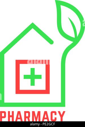 Apotheke logo mit Kontur der Haus Stock Vektor
