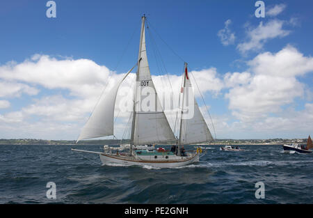 Suhaiii, die Yacht auf die Robin Knox-Johnston der erste Mensch geworden ist, um die Welt zu segeln alleine & non-stop in 1968-9, Segeln Falmouth. Stockfoto