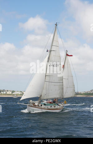 Suhaiii, die Yacht auf die Robin Knox-Johnston der erste Mensch geworden ist, um die Welt zu segeln alleine & non-stop in 1968-9, Segeln Falmouth. Stockfoto