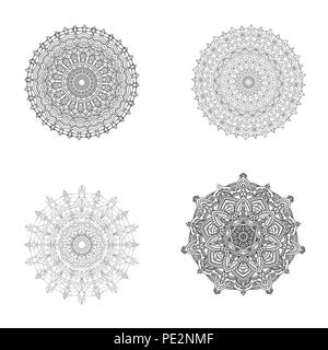 Satz von schwarz-weißen Mandalas. Vintage dekorative Elemente. Kreisförmige Färbung Seite für Erwachsene. Runde Hintergrund entspannen. Vorlage für Malerei. Vektor illu Stock Vektor