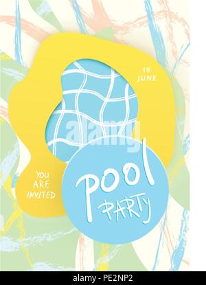 Pool Party Flyer mit abstrakten Hintergrund. Papier schneiden Wirkung banner Feind social media. Vertikale Vorlage für Sommerurlaub Design. Vector Illustration Stock Vektor