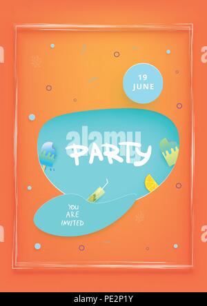 Party Flyer. Papier schneiden Wirkung formen. Vertikale Vorlage für Sommerurlaub Design. Element für soziale Medien Einladung post. Vector Illustration. Stock Vektor