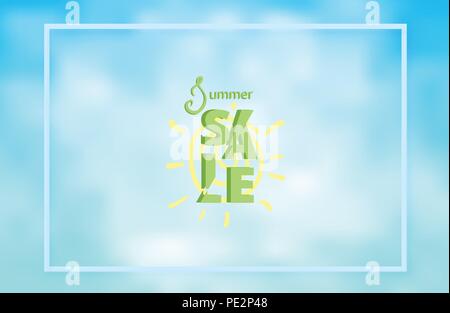 Summer Sale Karte mit Rahmen. Für ad mit Wolkigen Hintergrund Vorlage. Kreative geschnittenen Schriftzug. Vector Illustration. Stock Vektor