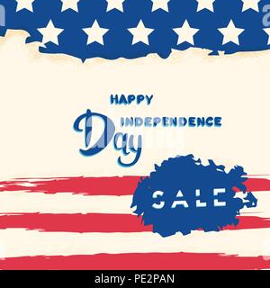 Happy Independence Day quadratische Karte. USA Nationalflagge Elemente mit Text. Für Urlaub design Vorlage. Vector Illustration. Stock Vektor