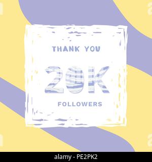 20 K Anhänger danke Karte. Feier 20000 Abonnenten square Banner. Für social media-Vorlage. Vector Illustration. Stock Vektor