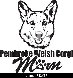 Pembroke Welsh Corgi Hund Hunderasse Haustier Welpen isoliert Kopf Gesicht Stock Vektor