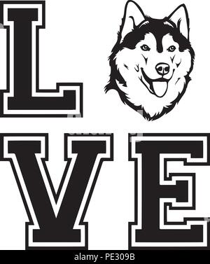 Siberian Husky Hunderasse Haustier Welpen isoliert Kopf Gesicht Stock Vektor
