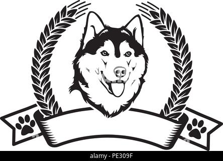 Siberian Husky Hunderasse Haustier Welpen isoliert Kopf Gesicht Stock Vektor