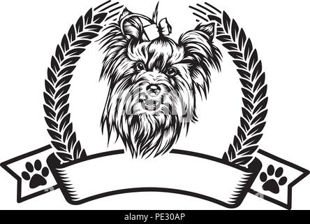 Yorkshire Terrier Yorkie Hund Rasse Haustier Welpen isoliert Kopf Gesicht Stock Vektor