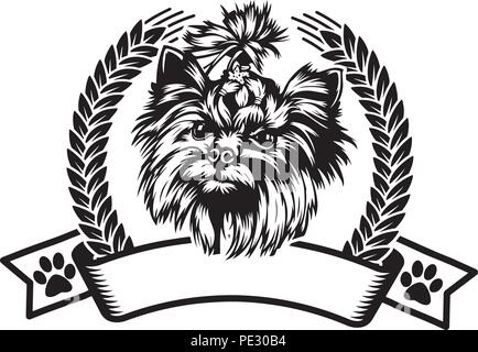 Yorkshire Terrier Yorkie Hund Rasse Haustier Welpen isoliert Kopf Gesicht Stock Vektor